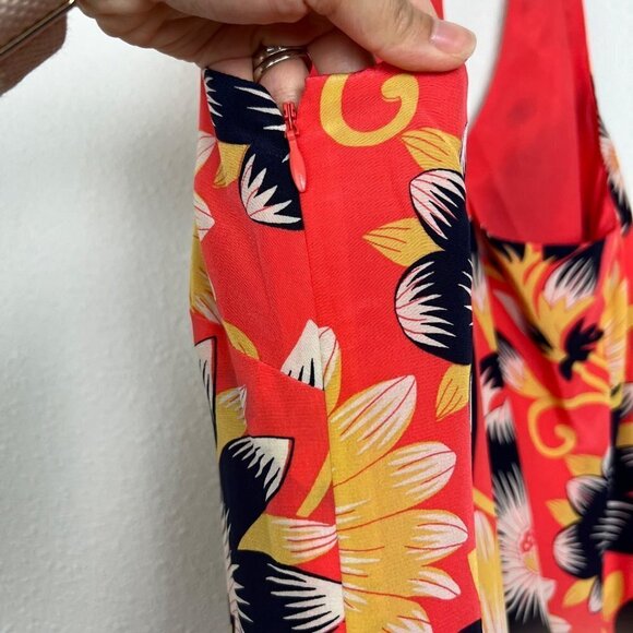 J Crew Coral Floral Twist Back Sleeveless Silk Dress Womens 8 - Picture 4 of 8